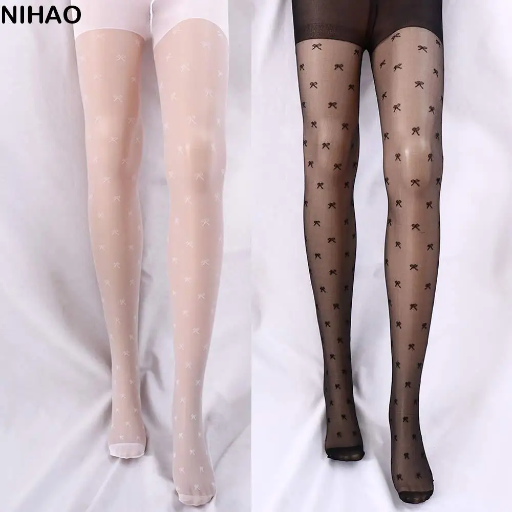 Fashion White Girls Sexy Lolita Transparent Thin Pantyhose Tights Bow Stockings