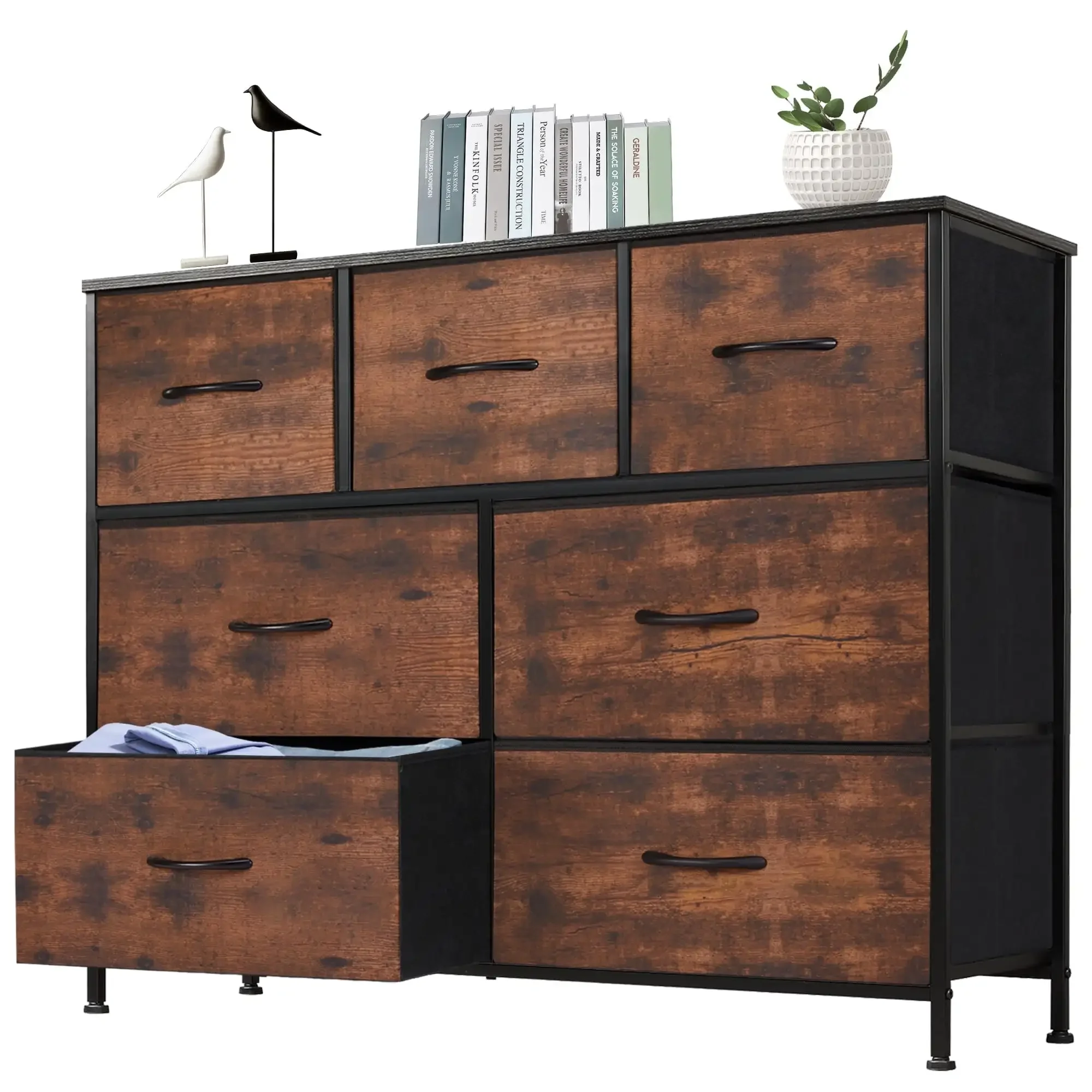 

Wide Chest Of Drawers Nightstand Storage Tower Storage Dresser Fabric Dresser for Living Room
