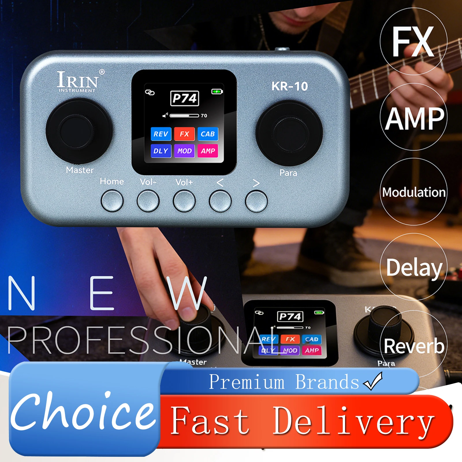 IRIN KR-10 Effect Guitar Bass Pedal Processor Guitar Bass Pedal Processor Desktop Effects Unit 80 Tone Presets 40 Factory Parts