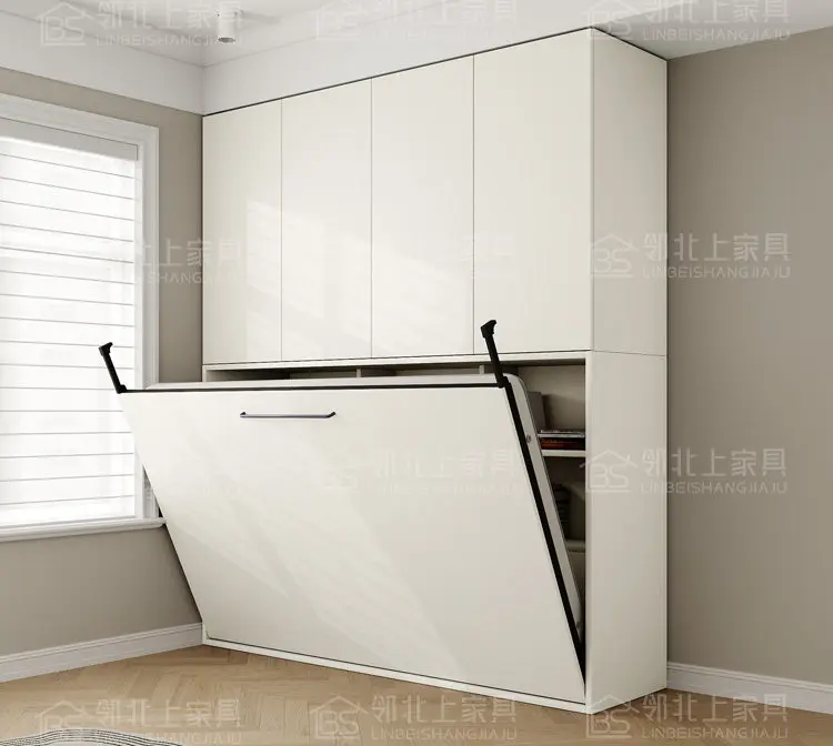 Invisible , wall bed, wardrobe integrated 1.35 meters rollover folding , up and down turning bed, Murphy , turning - view 5