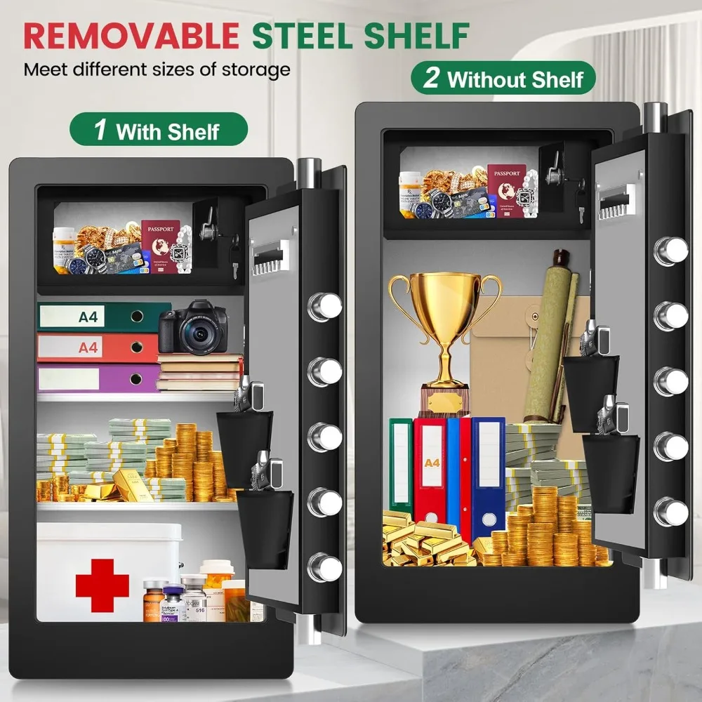 آمن بيومتري كبير جدًا للاستخدام المنزلي ومقاوم للحريق والماء، صندوق أمان آمن عالي التحمل ببصمة الإصبع مع لوحة مخفية #5