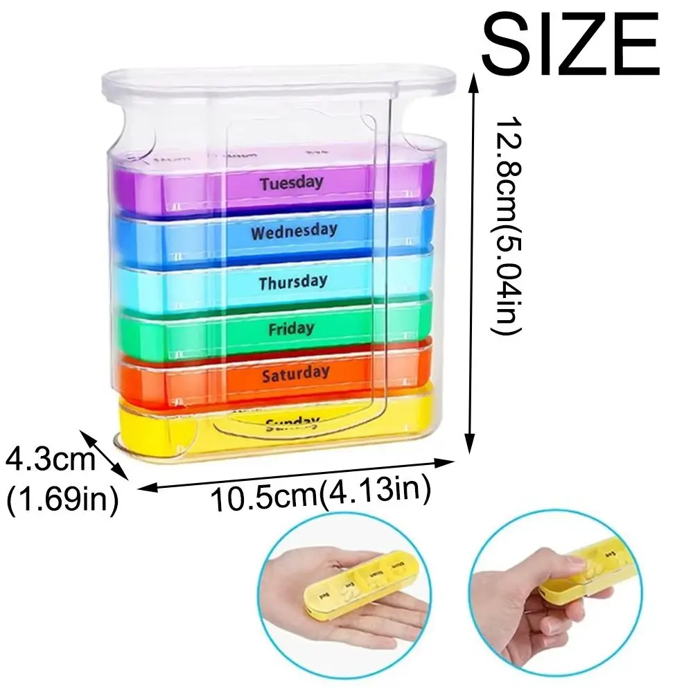 簡単開封 7日間ピルディスペンサーボックス 週間携帯用 密閉ピルケース 防湿 積み重ね可能 ピルボックス スプリッター 旅行用
