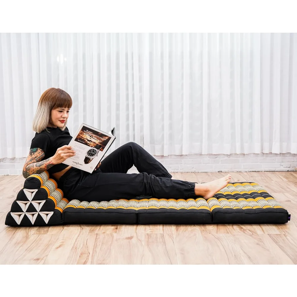 Comfortable Japanese Floor Mattress - Thai Floor Bed with Triangle Cushion - Futon Mattress - XL Extra Wide Thai Massage Mat