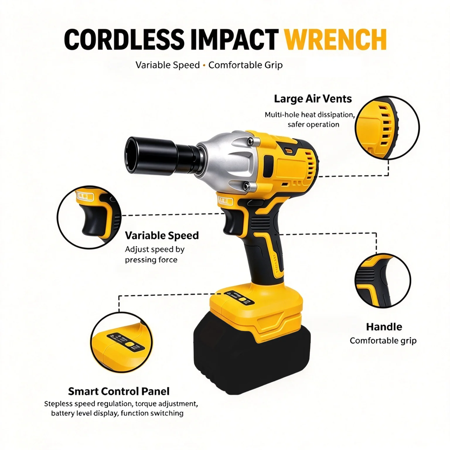 420N.m Brushless Cordless Impact Wrench, 3/8 Inch High Torque 21V Impact Gun with 1×4.0Ah Battery, Fast Charger & 6 Sockets, for Car Tires, Truck & Mower