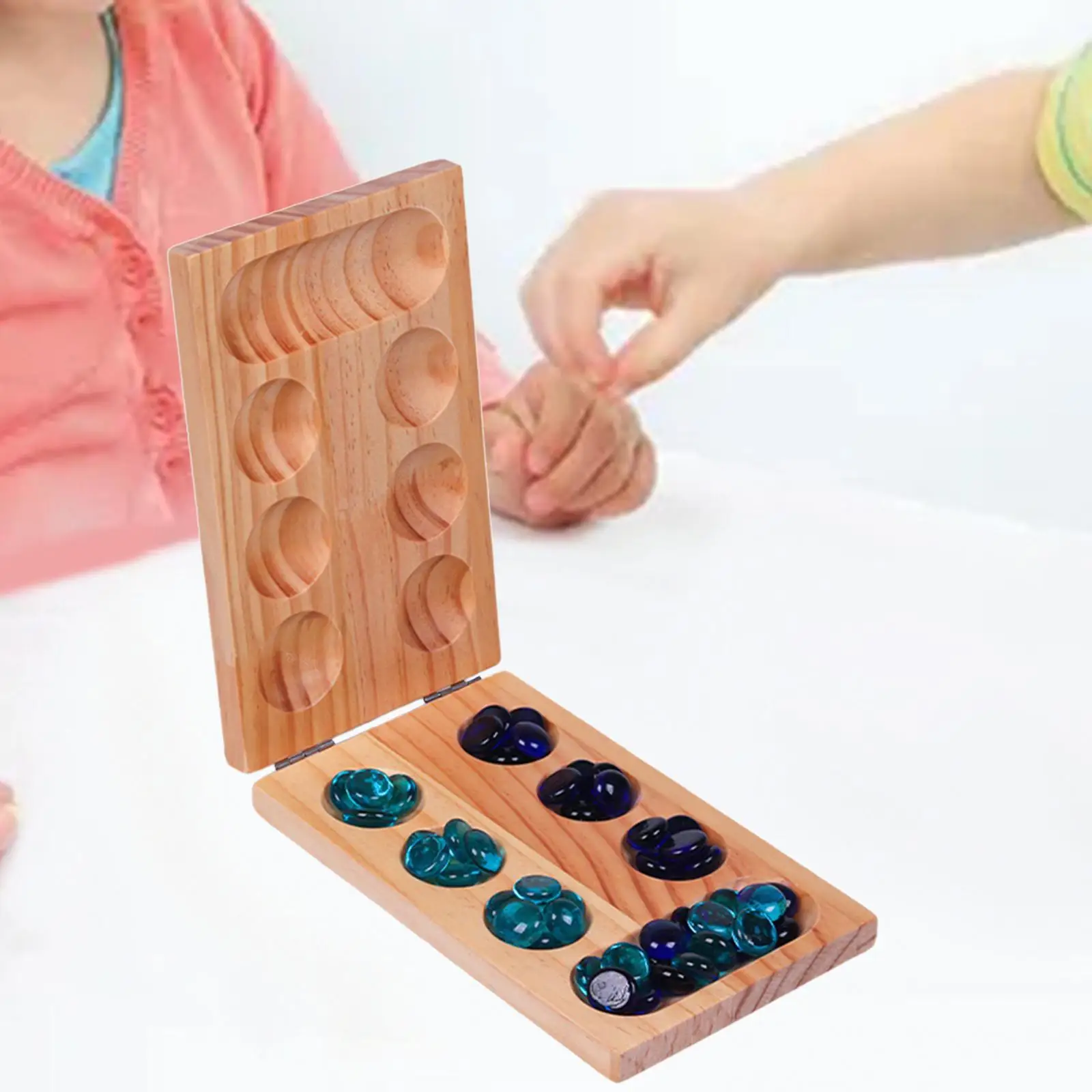 Wood 48 Beads Mancala Board Game,Party Game,Classic Family Games,Foldable Mancala Board Game for Family Travel Entertainment