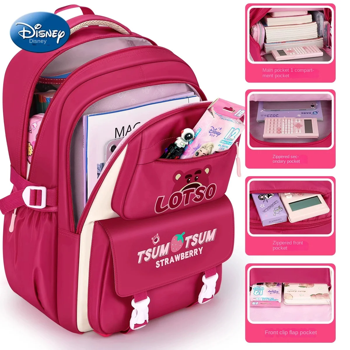 Disney Lotso Girl School Bag Grade 2-5 Primary Student Leisure Shoulder Orthopedic Backpack Large Capacity Light Mochilas