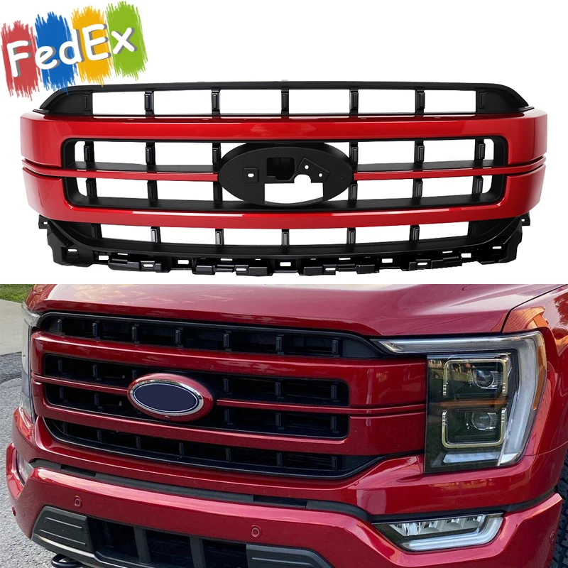 

Modified Grill Replace For 2021 2022 2023 Ford Lariat F-150 F150 Front Upper Bumper Grille Racing Grill Accessories Rapid Red D4