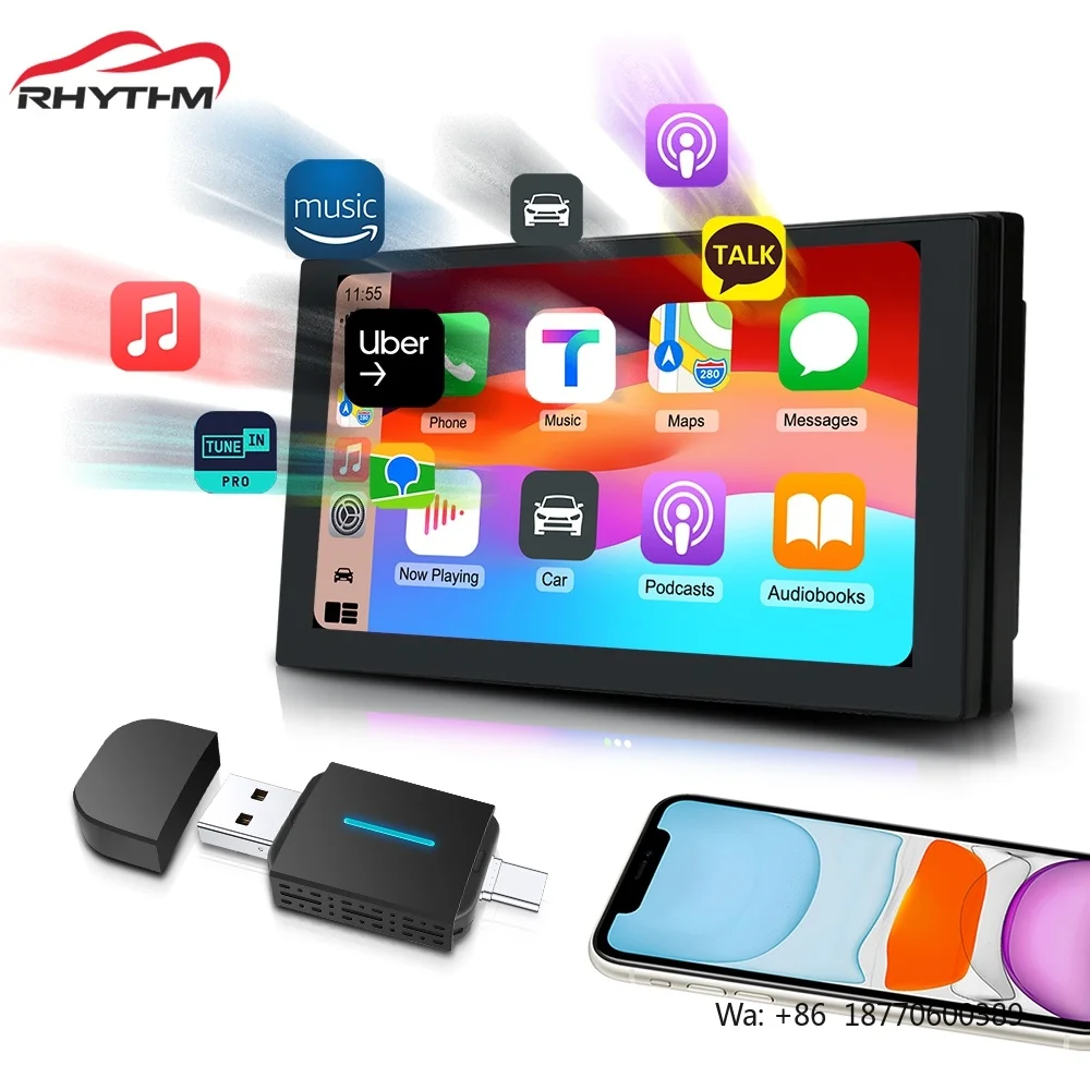 Rhythm 2 in 1 Wireless CarPlay Adapter Compatible with Android Auto USB Connection Fast Link for Improved Car Audio Experience