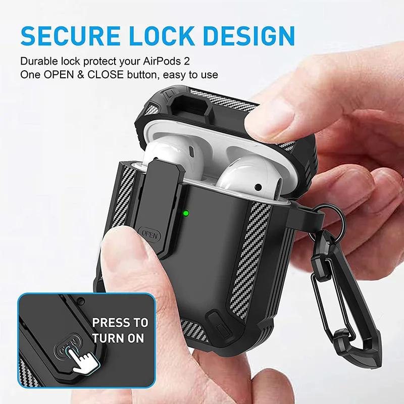 Switch Lock Earphone Case For Airpods Pro Luxury Carbon Fiber Armor Bluetooth Earphone Charging Box Cover For Airpods 2 3 2021