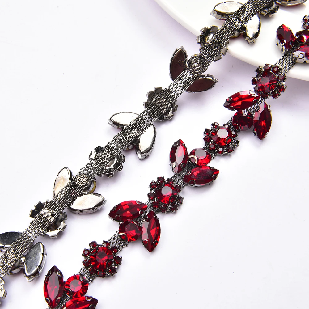 Multicolor Horse Eye Shining Glass Rhinestone Plum blossom Flower Chain Dress Diamond Crystal Trim Diy Clothes Accessories