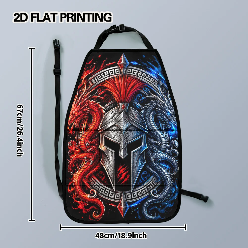 2D Flat, 2pcs Gothic Fiery Dragon Clash Kick-Proof Multi-Functional Adjustable Car Seat Back Storage Bag, Daily-Use Organizer, C