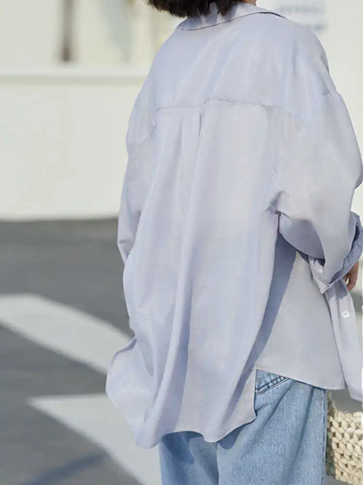 

Retro Women's Summer New Sle Korean Version Salt System Ele irt Coat Sunscreen Long Sve Collar Pure Color Top