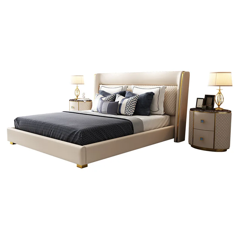 

Light luxury leather, double bed 1.8 meters Italian modern simple solid wood soft bag storage bed Master bedroom wedding bed