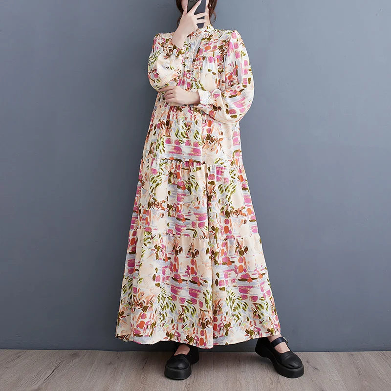 Frühling 2022, locker, lässig, erschwinglich, bedruckt, Dr. Künstlerischer langer Rock, koreanischer Stil, Frühling, Herbst, Polyesterfaser, A-Linie, Dr