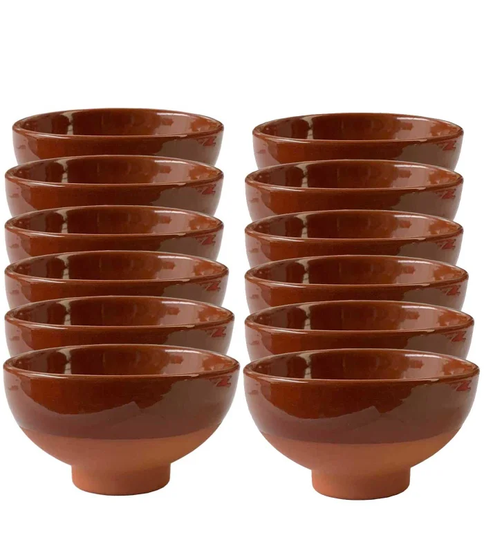 12 cups of cooked clay with a diameter of 9,5 cm, ideal for wine, sauces or snacks, set of 12 clay bowls p