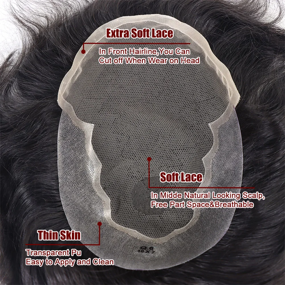 100% Human Hair Capillary Prothesis Mens Toupee Q6 French Lace Front Male Wig Replacement System Hairpiece Natural Hairline