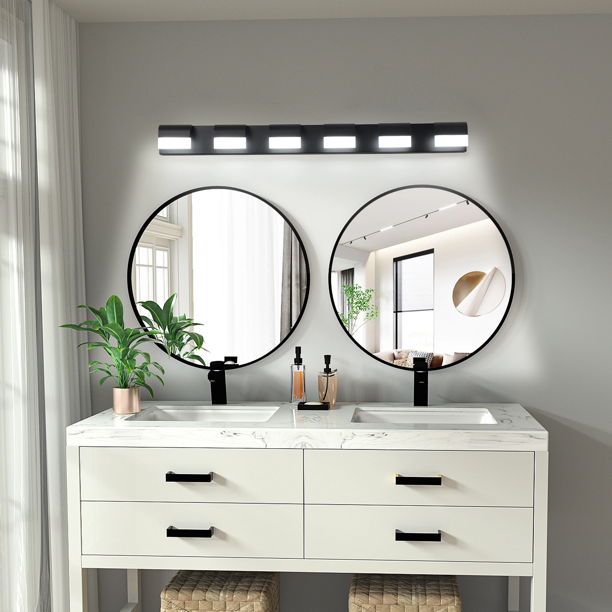 Modern Bathroom Vanity Lighting 4/5/6 Lights LED Vanity Lights Over Mirror Bath Wall Lighting-Black Finish