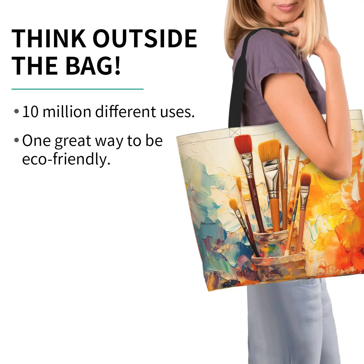 Colour Paint Brush Brushes Print Shopping Tote Bag Canvas Large Capacity Shoulder Bags Shopper Grocery Handbag for Women