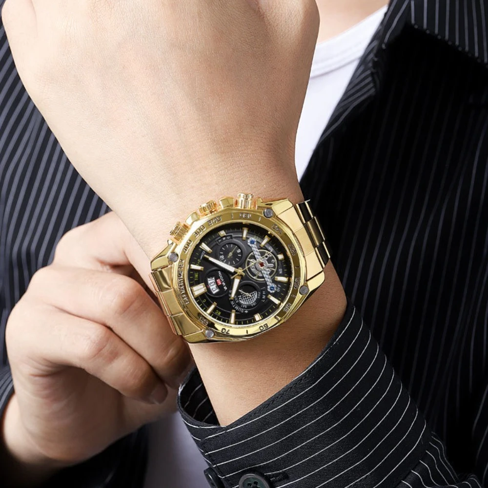 นาฬิกาข้อมือผู้ชาย VA VA VOOM 2421 รุ่นหรูหรา ดีไซน์ทูร์บิญอง เรืองแสง กันน้ำ พร้อมปฏิทิน นาฬิกาควอตซ์ สำหรับผู้ชาย Relogio Masculino