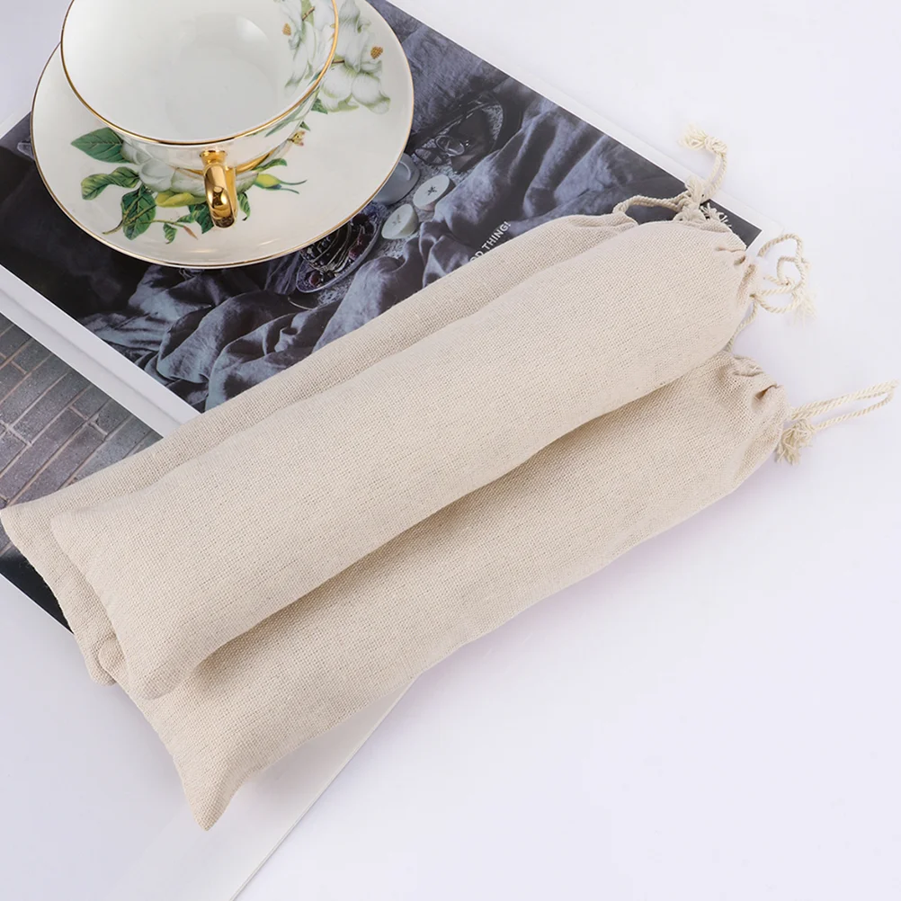 15 Pcs Straw Storage Bag Dust-proof Pouch Straws Linen Drawstring Stainless Steel Reusable Table Ware