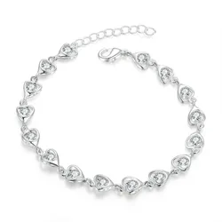 Wholesale cute 925 sterling Silver Bracelets charms Heart zircon for lady Women men lover Wedding Pretty Jewelry Fashion Chain