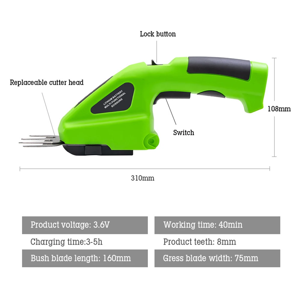 2 In 1 Cordless Electric Hedge Trimmer 36V Rechargeable Handheld Household Lawn Shrub Weeding Pruning Mower Garden Tools
