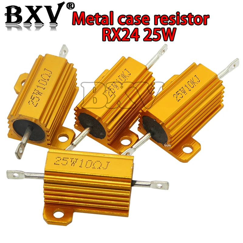 

RX24 25W Aluminum Power Metal Shell Case Wirewound Resistor New 0.01 ~ 30K 1 2 3 5 6 8 10 20 100 150 200 300 500 1K 10K Ohm