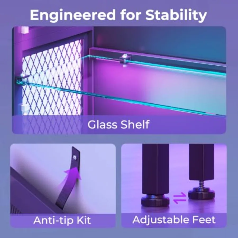 Display Case with Glass Shelves, RGB Light 4-Tier Display Cabinet view 4