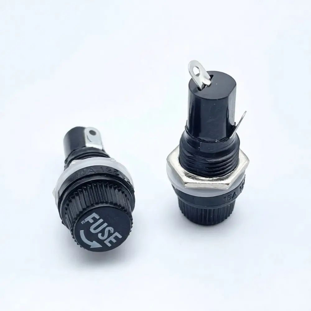 Chassis Mount Fuse Holder For 5x20mm 6x30mm Glass Tube Black 12mm Mounting Hole Circuit Safety Protection Connector Device