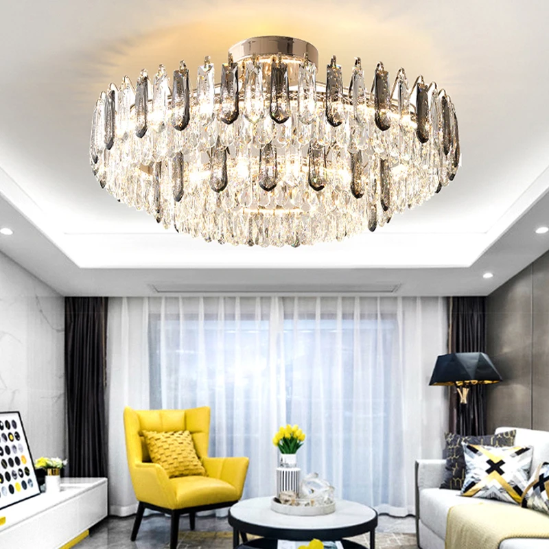 الحديثة كريستال الذهبي أو الكروم إطار أضواء السقف 2024 Led الإضاءة مصابيح السقف ديكور المنزل لماعة جديدة لغرفة المعيشة #4
