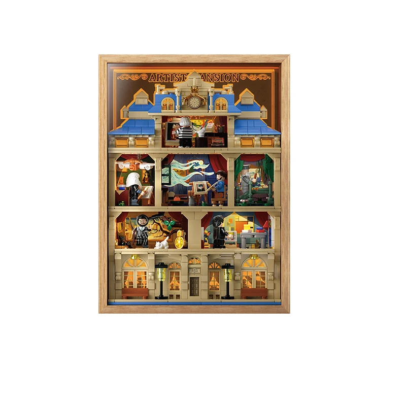 Appartement d'art bricolage cadre photo en bois bloc peinture Studio meubles miniatures avec LED Mini brique exquise jouet cadeau adulte