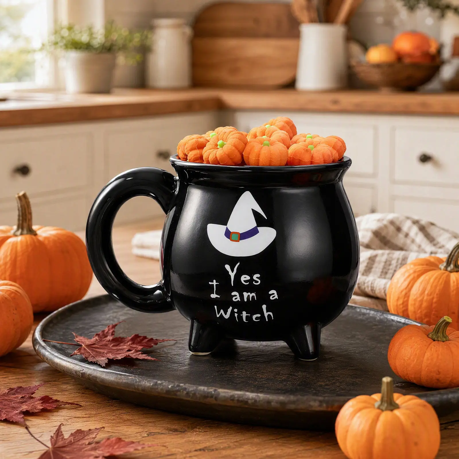 Halloween Ceramic Coffee Mug 350ml Witch Cauldron Shape Spooky Party Drinkware