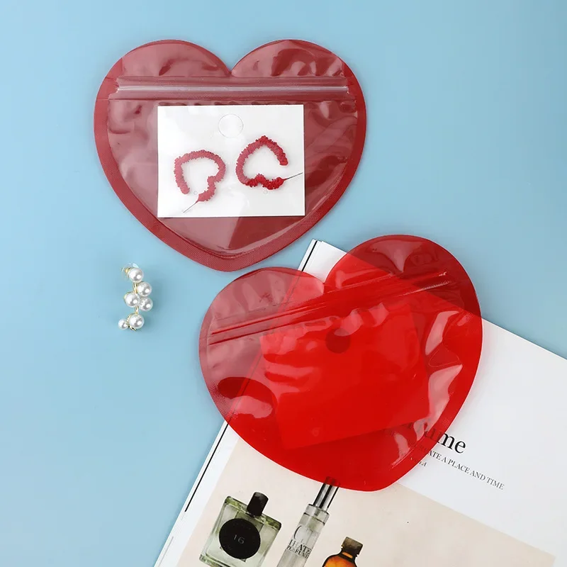 10 stks Hersluitbare Hartvorm Platte Plastic Zip Lock Zakken Front Clear Valentine Snoep Sieraden Geschenken Haarspeld Opslag Pack Zakjes