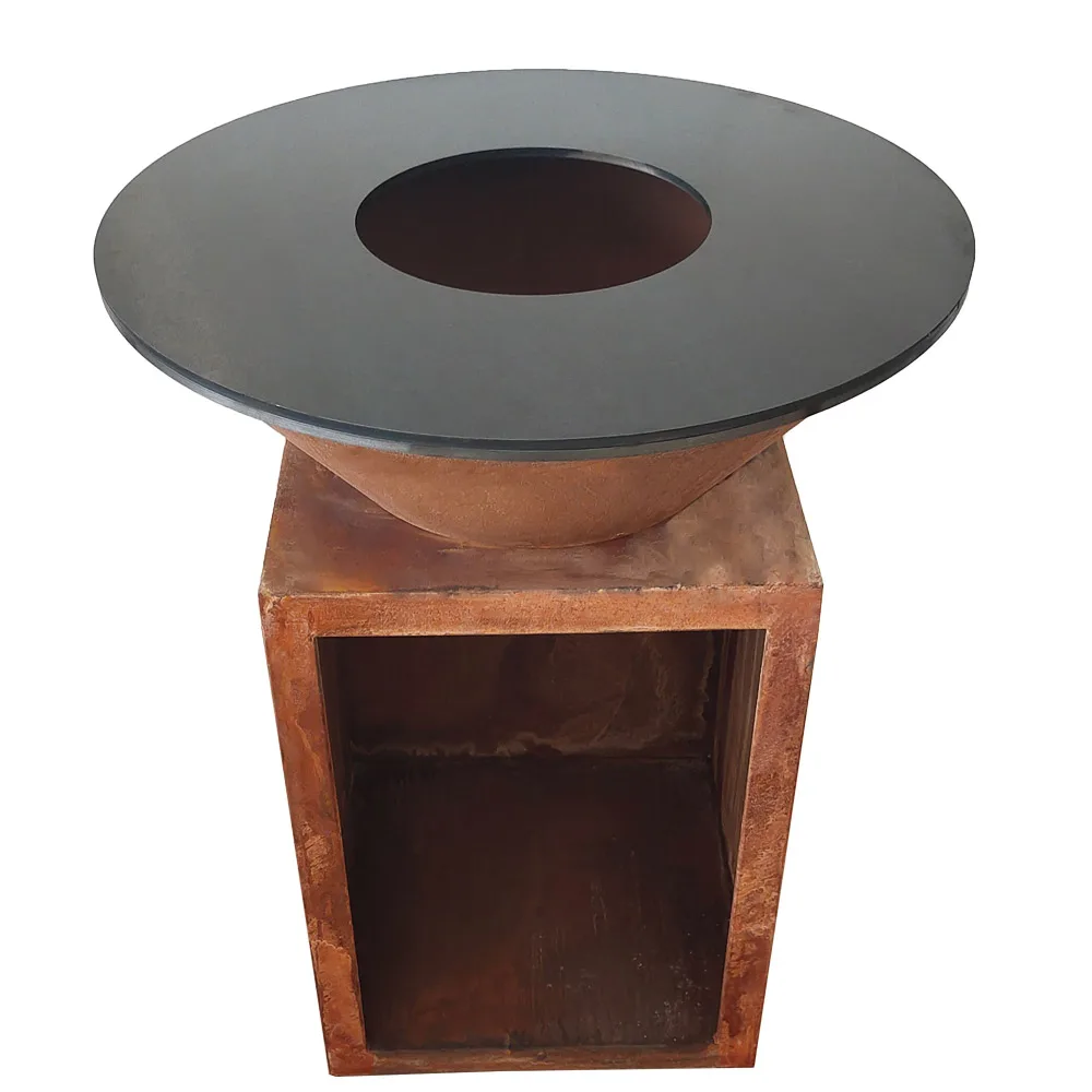 Durable Corten Steel Outdoor Brazier BBQ Grill With Cooking Plancha Griddle For Garden Backyard Patio Family Camping Cooking