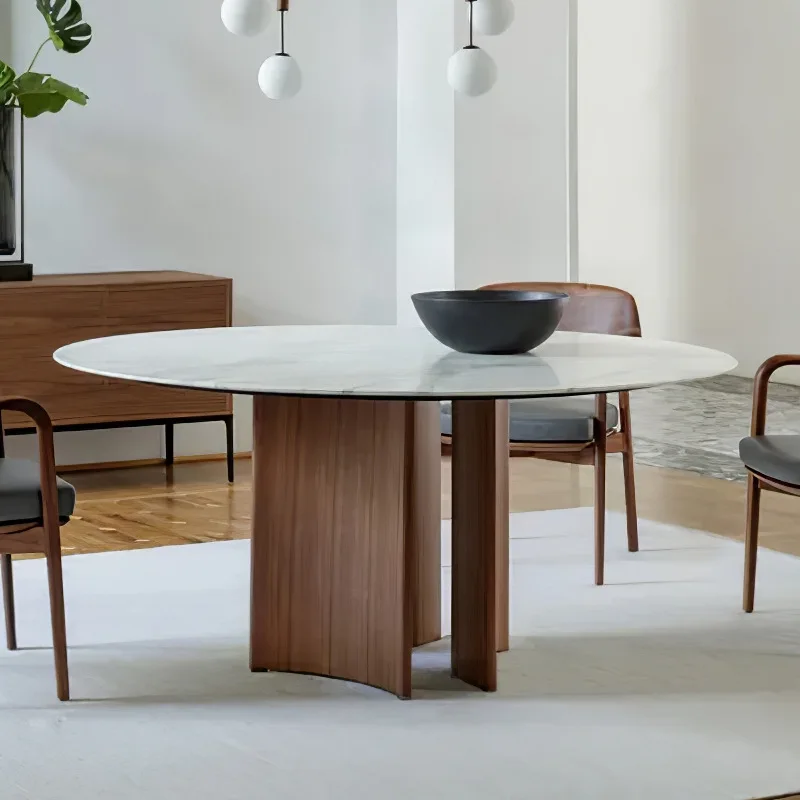 

Dining table North American black walnut wabi wind round dining table chairs Italian restaurant medieval round table