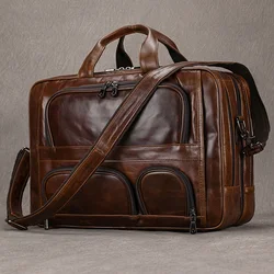 Newsbirds Real Leather Briefcase Office Working Bag Laptop Bags Genuine Leather 17Inch Brief Case Bags Notebook Travel Handbags