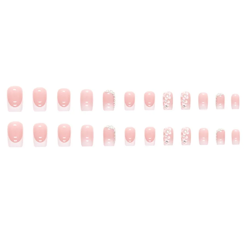24 piezas de uñas postizas largas en tono nude, forma cuadrada, con 1 pegamento de gel y 1 lima 5