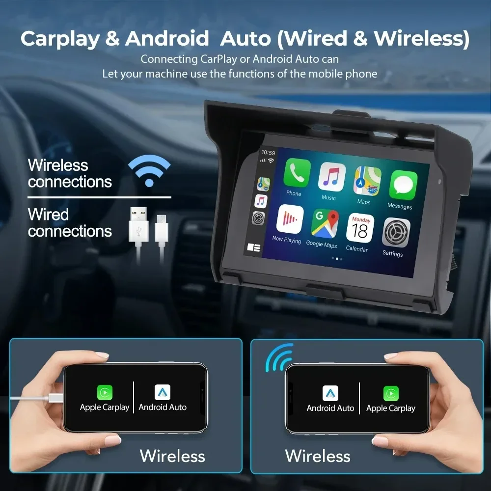 Gearelec Motorcycle Wireless CarPlay Android Auto Portable GPS Navigation Waterproof Carplay Display  IP65