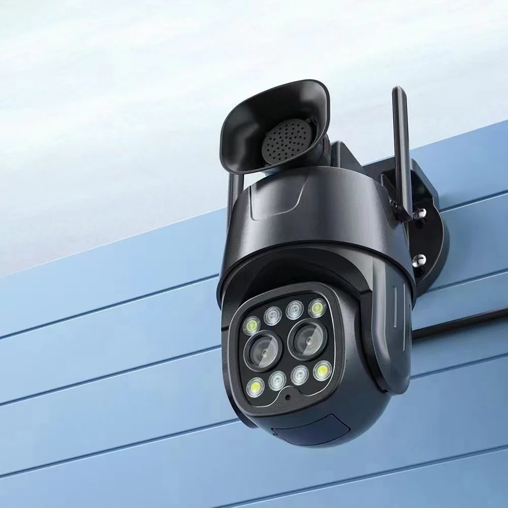 4MP 2K UHD CamHipro APP Dual Lens Full Color Wireless PTZ IP Camera 10X Zoom Far&Short Focal Big Siren Home Security Alarm Cam