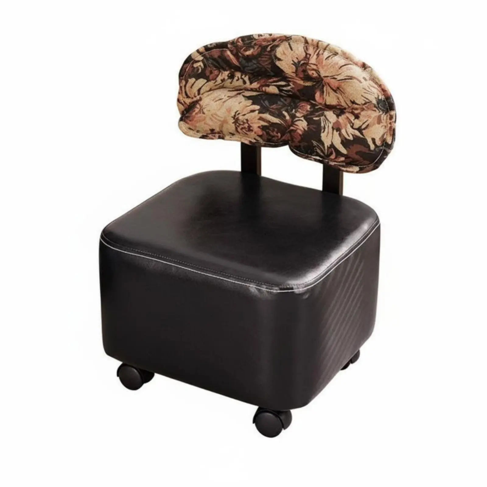 背骨サポート付きローハイトホイールスツール-移動しやすい静音キャスター付きローリングプーフ-高齢者、リビングルーム、キッチン向け