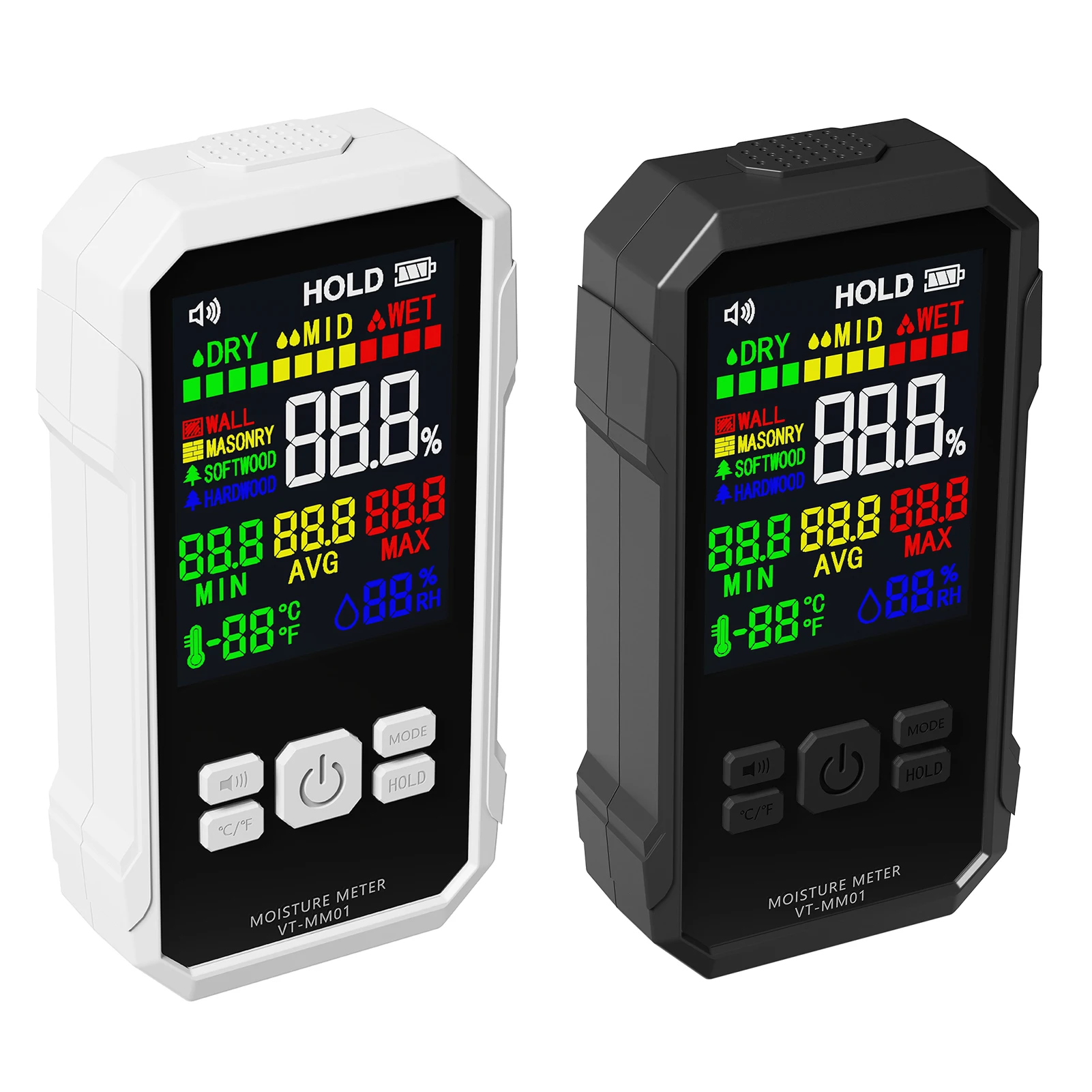 New Induction Moisture Meter 4 Modes Drywall Wood Humidity Detector with LCD High-frequency Waves and One-key Record Function