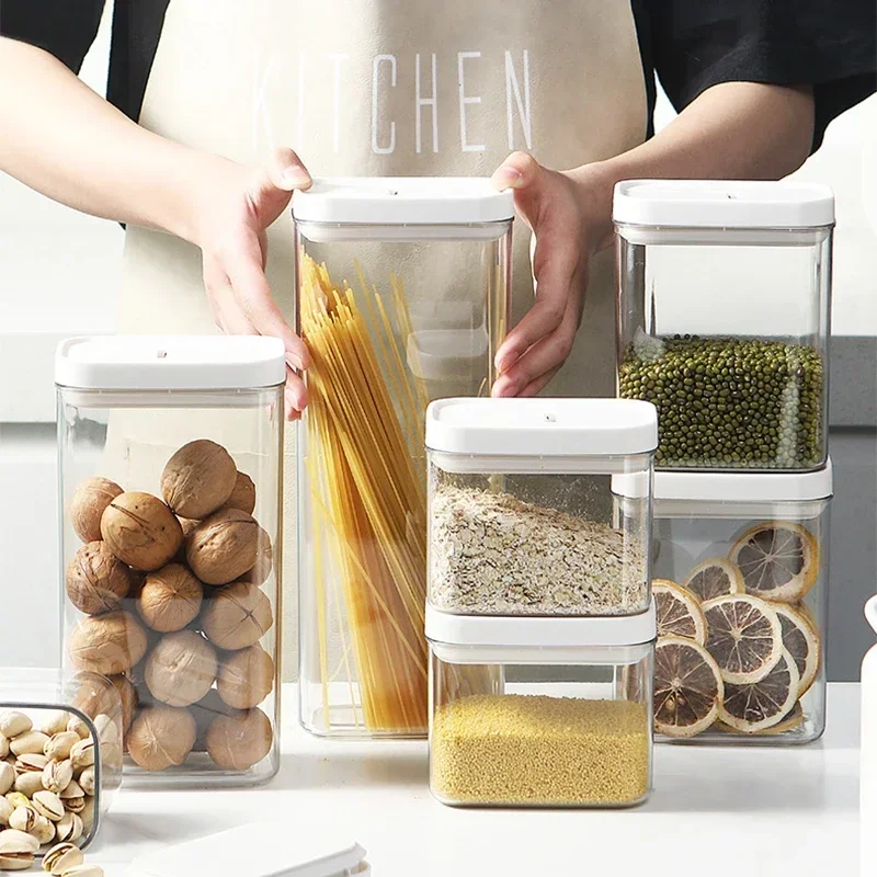 Kitchen Sealed Pasta Storage Box Clear Plastic Cereal Nuts Tank Moisture-proof Spaghetti Dry Food Storage Jars Container