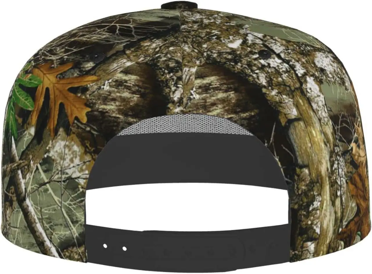 Autumn Hunting Tree Camo Flat Bill Hat, Unisex Snapback Baseball Cap Hip Hop Style Flat Visor Blank Adjustable