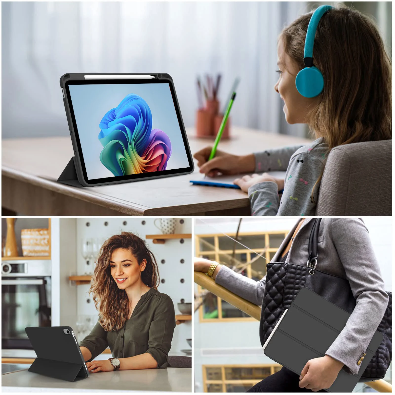 아이패드 에어 프로 10.9 11 12.9 13 11세대 10세대 9세대 8세대용 필통형 플립 스마트 가죽 커버 소프트 실리콘 백 쉘