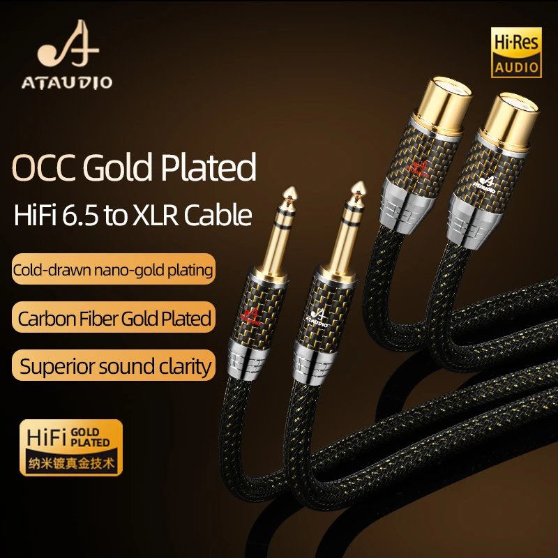 ATAUDIO OCC Gold Plated 6.5mm to XLR Male Female Audio Cable for Mixer Speaker Dual 6.5 to 2XLR Microphone Cable