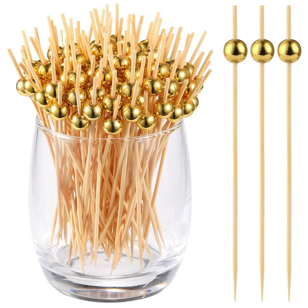 100/200 Pieces Wooden Toothpicks Cocktail Toothpicks Wooden Ball Toothpick Long Cocktail Picks Appetizer Pick Food Fruits Skewer