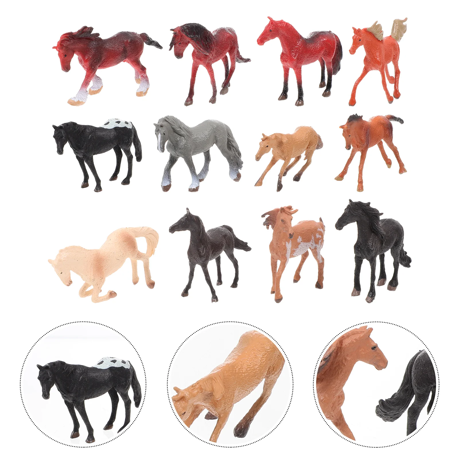 Figurines de cheval résistantes à l'usure pour enfants, accessoires d'apprentissage d'animaux, jouets pour enfants, mini fournitures, 12 pièces