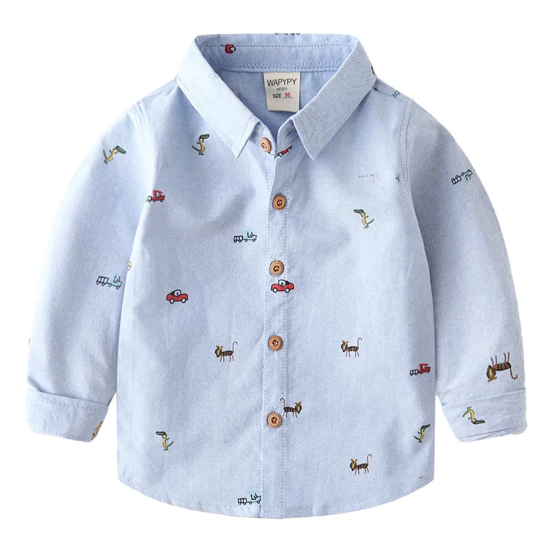 

2024 Spring Autumn Boys Long Sleeves Shirt 2-6Years Baby Oxford Spinning Shirt Children Turn-down Collar Full Print Cotton Top