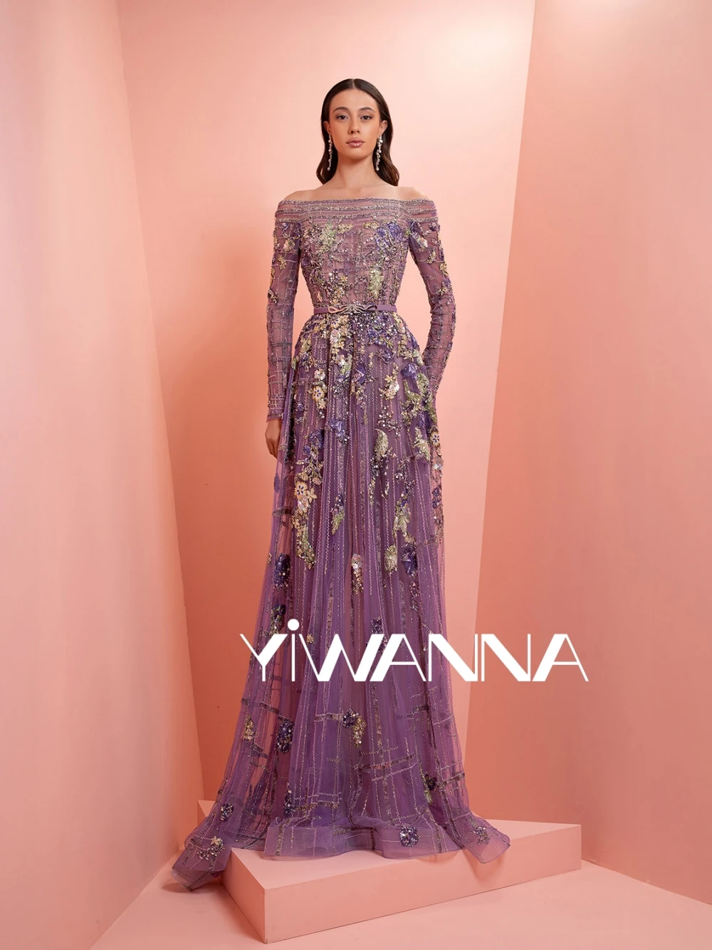 

Purple Beaded Appliques A-line Evening Dress Off Shoulder Long Mother Of The Bride Dresses For Wedding Customzied Party Gown