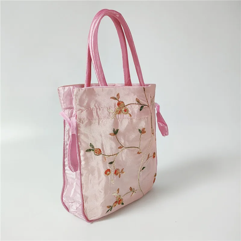 Borsa ricamata borsa a secchiello da donna borsa per telefono borsa per portamonete con fiore retrò femminile borsa per la spesa borsa con coulisse in stile etnico